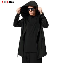 AFFLIGA Mann Mode Schwarz Kleid Beste Qualität Hip Hop Mantel Hoodie Sweatshirts Langen Ärmeln Mantel Mäntel Outwear Männer Kapuzenjacke