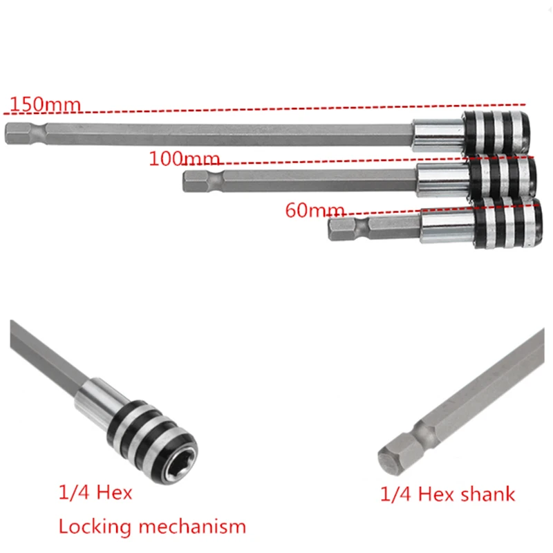 3 шт. 60/100/150 мм БЫСТРОРАЗЪЕМНАЯ Отвертка Держатель Бит 1/4 дюйма шестигранный хвостовик удлинитель