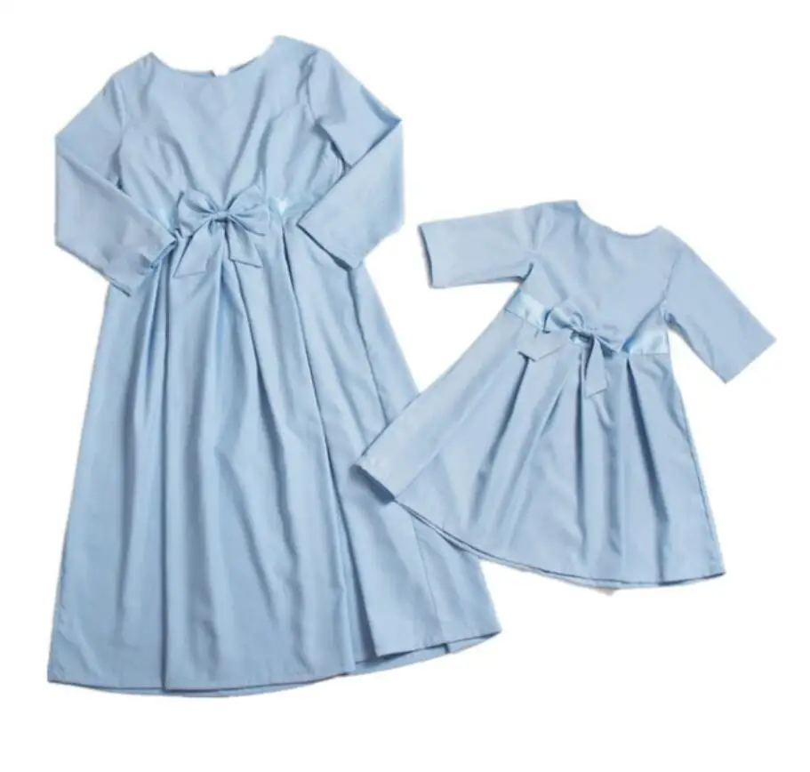 Новые рождественские одинаковые комплекты для семьи, одинаковые платья для мамы и дочки, осенние платья для мамы и меня, рождественские платья - Цвет: Небесно-голубой