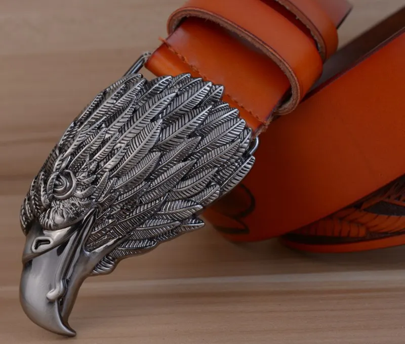 blue leather belt Eagle Designers Luxury Fashion Vintage Male Strap Brand Genuine Leather Belts for Men Punk Cowskin for Jeans Cintos Ceinture brown dress belt