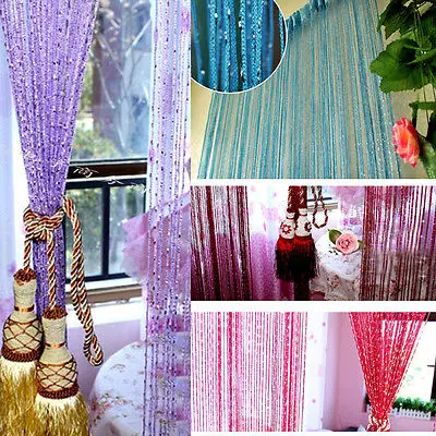 

13 Colors Tassel Silver Silk String Window Door Divider Sheer Curtains Valance