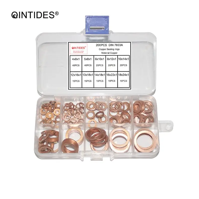 QINTIDES 200 pieces M4 M18 Thickness 1mm Copper Sealing rings Copper