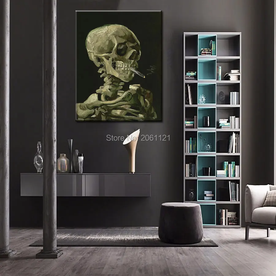 Smoking Skull With Cigars Hand Painted Ideas Painting Unique Canvas Art Wall Pictures Modern Abstract Art Painting Home Decor Skull Fabric Skull Pinpainting Glass Light Fixtures Aliexpress