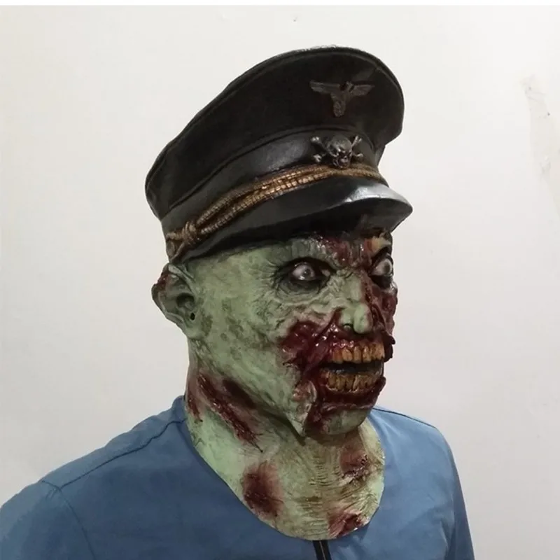 Люкс капитан зомби солдат латексная маска Мужская Хэллоуин страшный костюм страшный