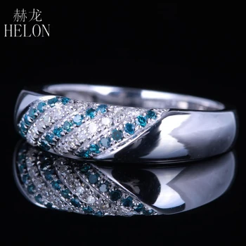 

HELON Genuine Natural Diamonds & Blue Diamonds Ring 925 Sterling Silver Two Color Diamonds Wedding Engagement Fine Jewelry Ring