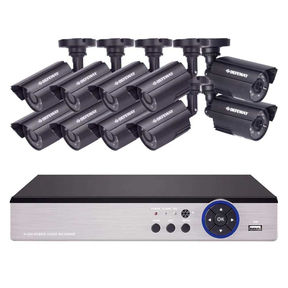 DEFEWAY 1080N HDMI DVR 1200TVL 720P HD наружная система камер домашней безопасности 16CH CCTV видео наблюдения DVR комплект AHD 10* Камера s