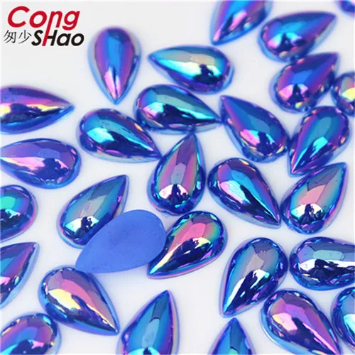 Blue AB 100 шт 8*13 мм Teardrop AB Flatback самоклеющиеся стразы кристаллы и камни акриловые Стразы для DIY Одежда ручной работы украшения WC129 - Цвет: Blue AB