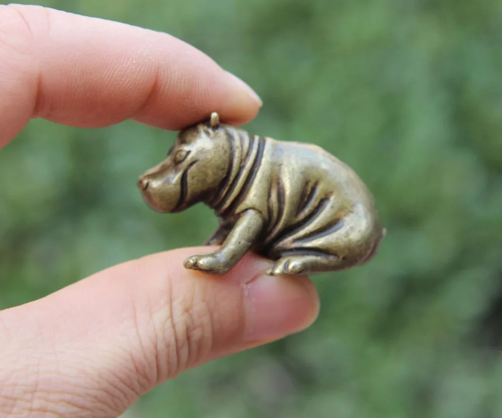 4,5 см китайская чистая бронза ручная работа животное речной конь Бегемот статуя бегемота
