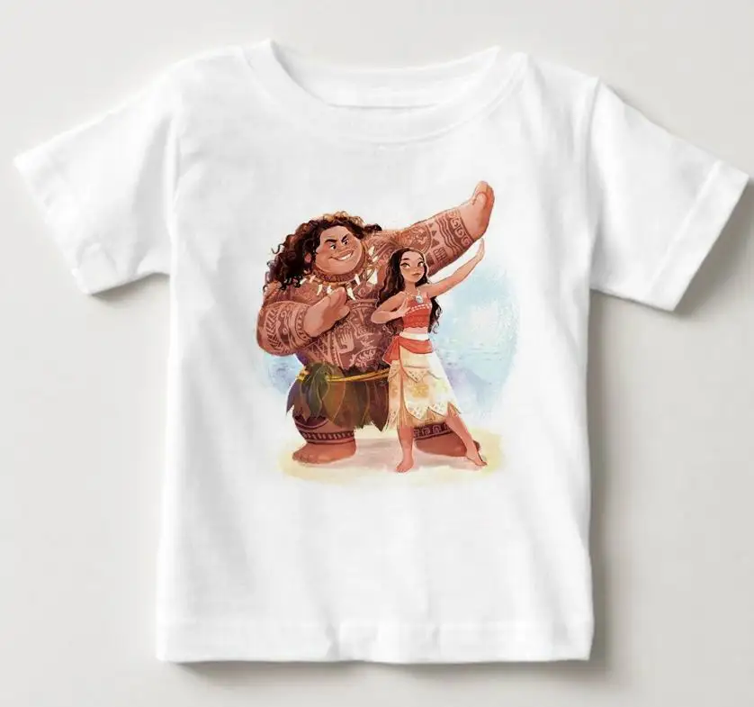 Детская одежда Moana Vaiana/школьные рубашки для мальчиков и девочек; топы; футболки с троллями; хлопковая летняя футболка с принтом; детская одежда; YUDIE - Цвет: White childreT-shirt