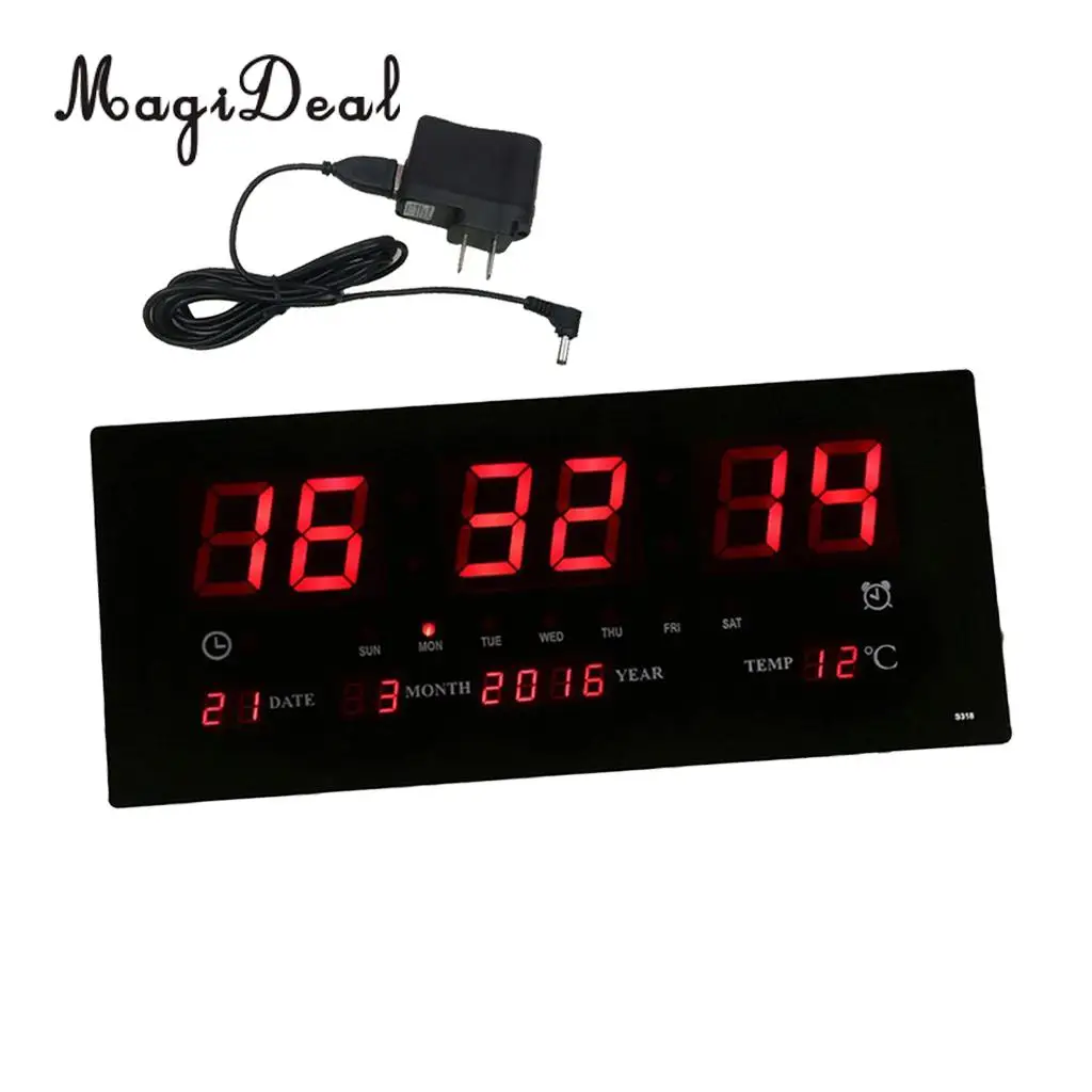 Extra Big Screen LED Office Wall Clock 24H Calendar  -Time  - Days  - Week  - Year Temperature Meter Projection Clocks US