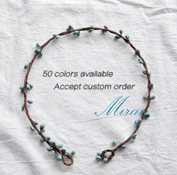 

10 PCS Handmade Rustic Steel blue Pip Berries Twine Wreath Flower Crown Festivals Feminine Whimsical Fresh Cute Christmas Gift