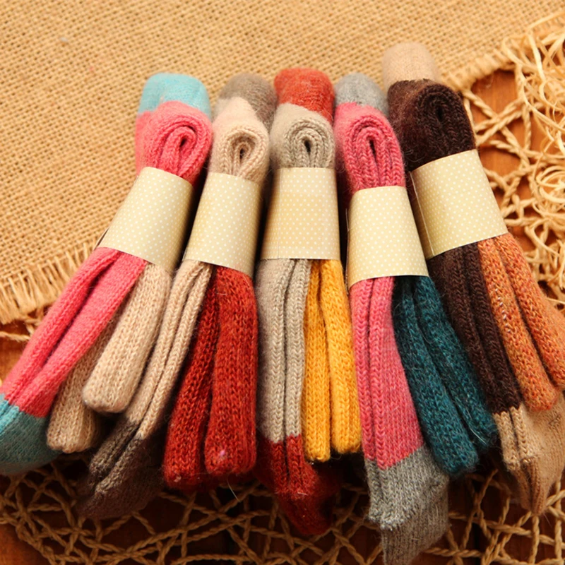 5 Pairs/set Retro Thickening Women Socks Autumn Winter Rabbit Wool Patchwork Socks Female New Japanese 5 Colors Tube Sock Studen