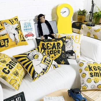 

Drop Ship Pop King Bear Pillow Cover Boho Glasses Linen Cotton Cushion Cover Decorative Throw Pillows Pillowcase Pillowsham