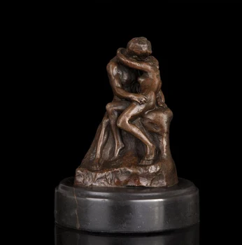 

15 CM Western Art Deco Bronze Statue Marble France Paris Girl Boy Maiden Kiss Sculpture