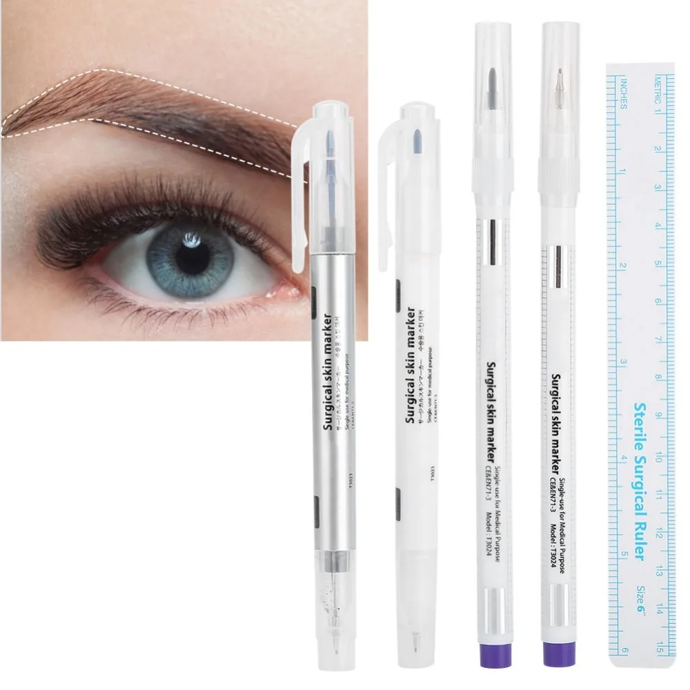 

Skin Marker Eyebrow Marker Pen Semi-permanent Waterproof Tattoo Marker Pen Microblading Eyebrow Lip Tattoo Positioning Pen Ruler