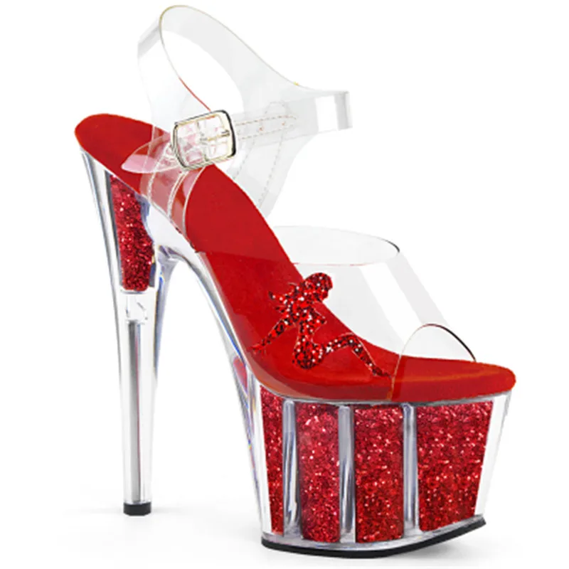 

6 inch high heel sandals, 15 cm transparent soles, vamp beauty decorated model pole dancing shoes