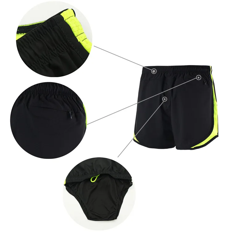 ARSUXEO для марафона 2-в-1 шорты Для мужчин дышащая быстросохнущая обучение Фитнес Спортивная Спортивные шорты с карманом на молнии