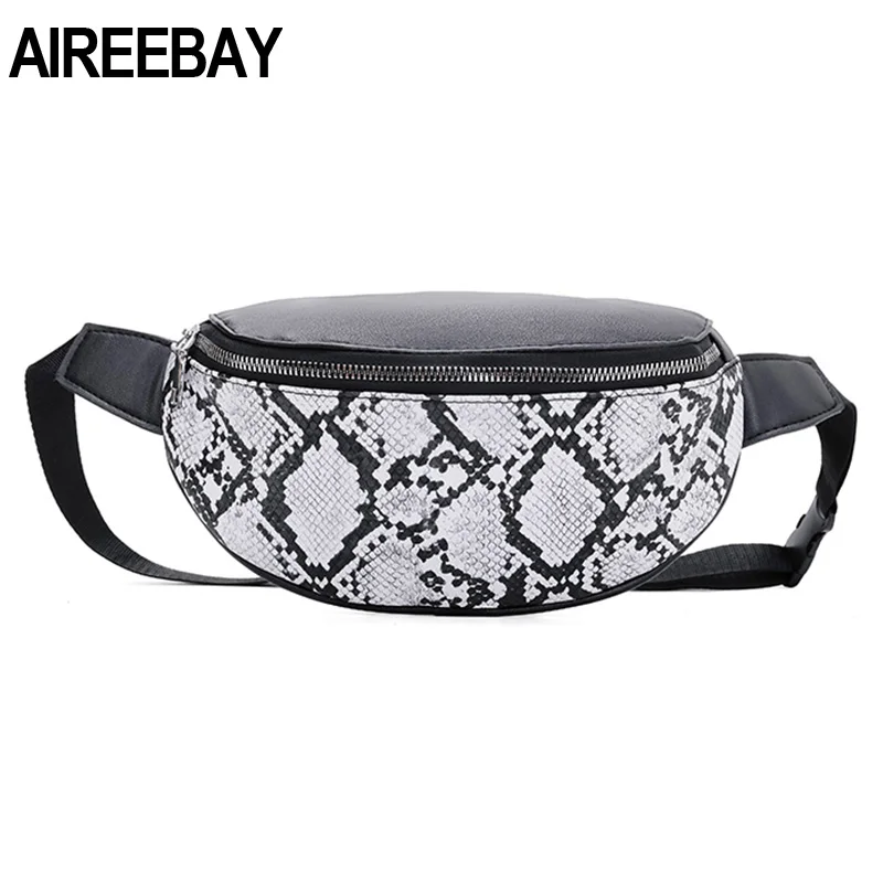 

AIREEBAY 2019 Luxury Designer Serpentine Pattern Women Waist Bag Fashion Brand Pu Leather Ladies Fanny Pack Casual Chest Bag