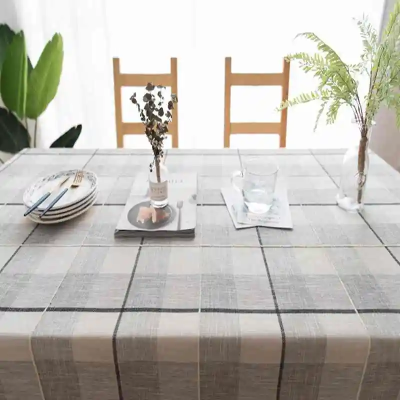 Nodic Modern 3D Embroidered Plaid Linen Cotton Tassel Simple Home Kitchen Resturant Hotel Meeting Tablecloth Table Cloth Cover | Дом и сад