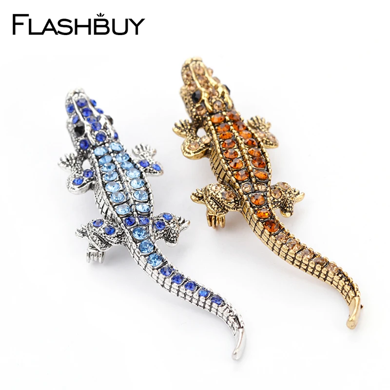 

Flashbuy Rhinestone Crocodile Brooch For Women Alloy Jewelry Crystal Animal Brooches Clothes Retro brooch pin Decoration