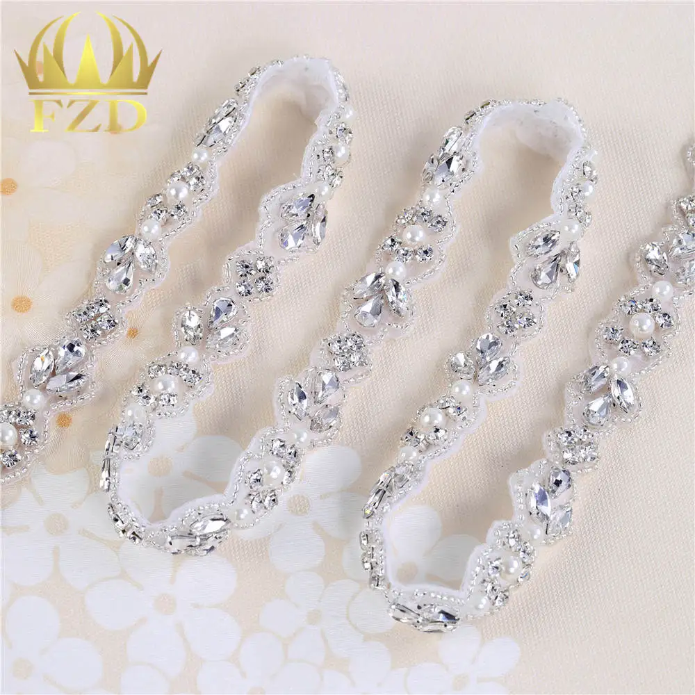 

FANGZHIDI (1Yard) New type Sewing on Rhinestone crystal Beaded Applique trims for Wedding Dresses Belts Christmas