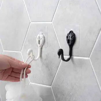 

1PC Cartoon Swan Adhesive Key Holder Hook Bathroom Door Back Punch free Hangers kitchen Wall Seamless Hooks Home Decorations
