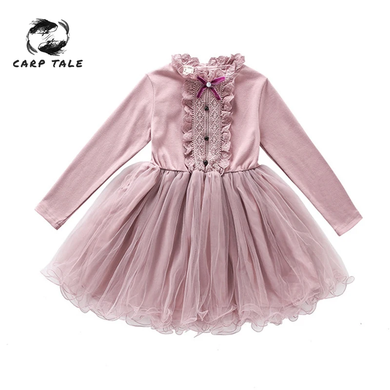 

Girls dress long-sleeved children's mesh princess dress embroidered bow 2019 children's clothing autumn little girl's clothes