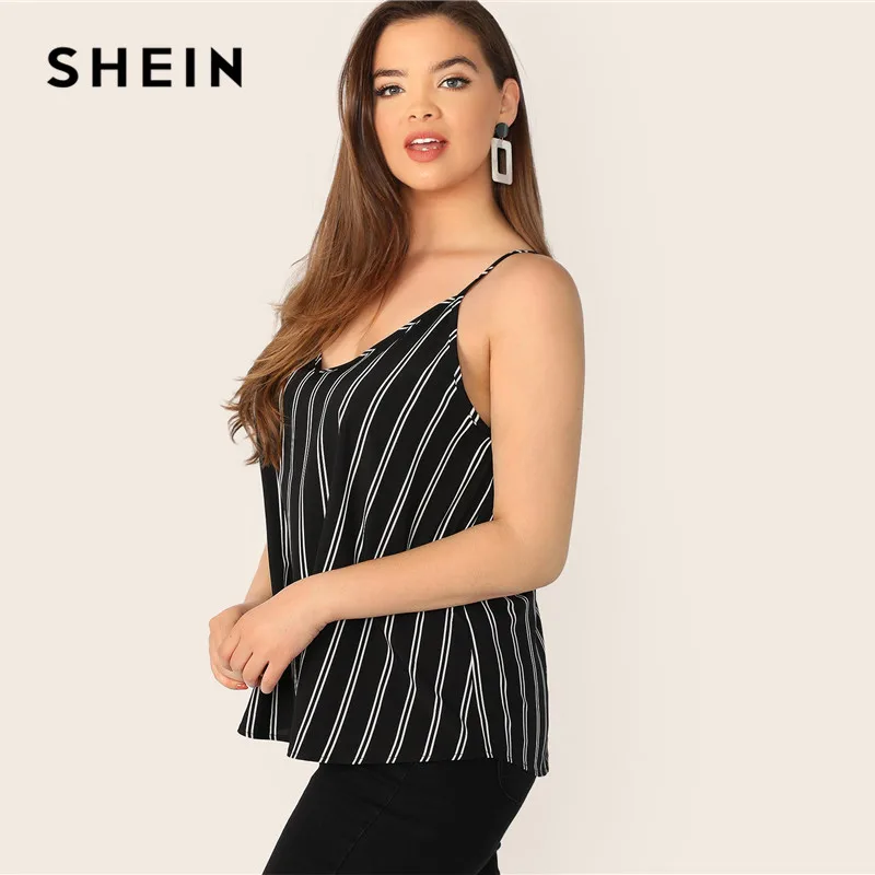 SHEIN, женский топ в тонкую полоску с v-образным вырезом на бретельках размера плюс, Летние повседневные топы в полоску с v-образным вырезом