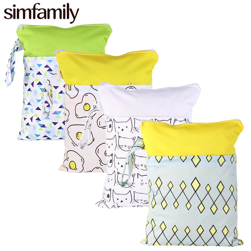 

[simfamily]1PC Reusable Fashion Prints Wet Dry Diaper Bag Double Pocket Cloth Handle Waterproof Wet bags 30*40CM Wholesale Bag
