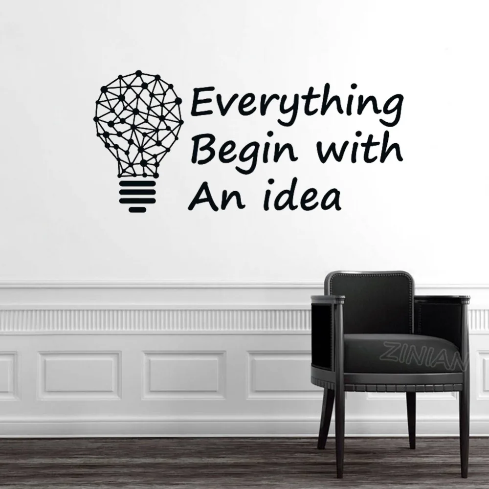 Geometric Lightbulb Idea Quote Wall Decal Inspire Saying Office Space Stickers Mural Home Interior Decor Living Room Teens Z651