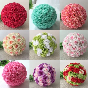 

30cm Artificial Rose ball Silk Flower Kissing Balls Hanging Rose Ball Christmas Ornaments Wedding Party Decorations Rose Bouquet