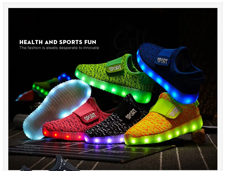 Size 25-37 Kids Led USB Recharge Glowing Shoes Children's Hook Loop Shoes Children's Glowing Sneakers Kids Led Luminous Shoes