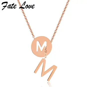 

(10Pcs) M Letter Necklace For Women Rose Gold Color Colar Fashion Jewelry Stainless Steel Pendant Necklaces Choker Collier Femme