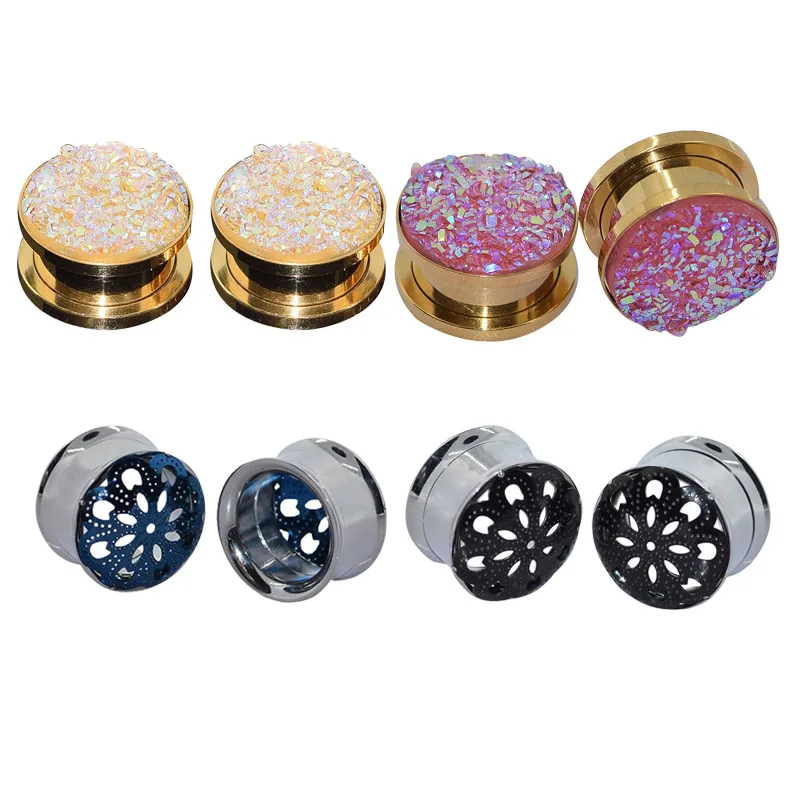4pair Ear Pierce Tunnels Plugs Flare Flesh Ear Skin Earrings Expander Stud Plug For Women Men
