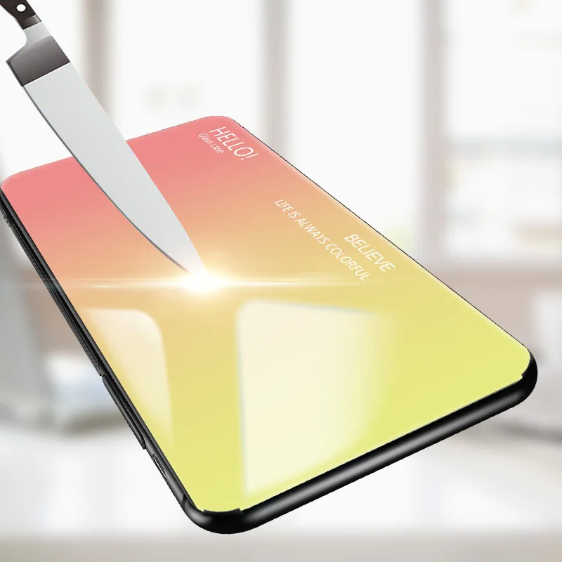 Премиум градиент Аврора закаленное Стекло жесткий чехол для Oppo F9 Мягкие TPU край анти осень высокая твердость Стекло задняя для Oppo F7