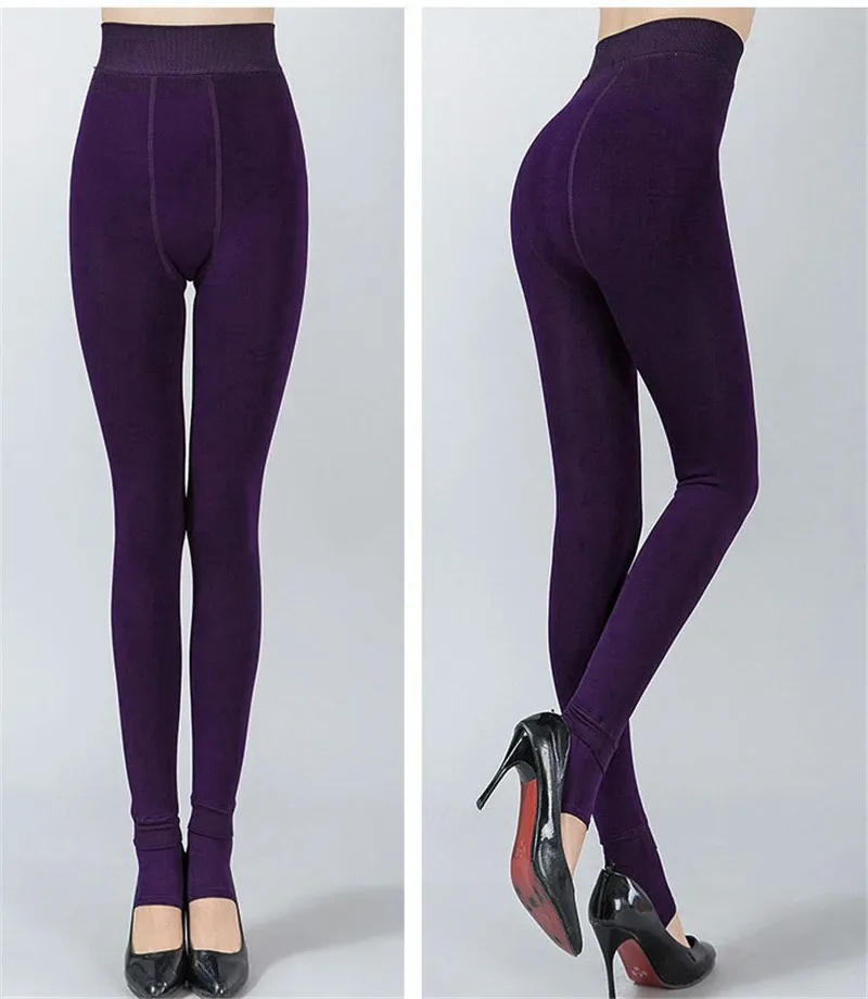 Модные женские зимние штаны, леггинсы плюс кашемировые сексуальные штаны, теплые супер эластичные зимние плотные облегающие штаны из искусственного бархата - Цвет: purple 88