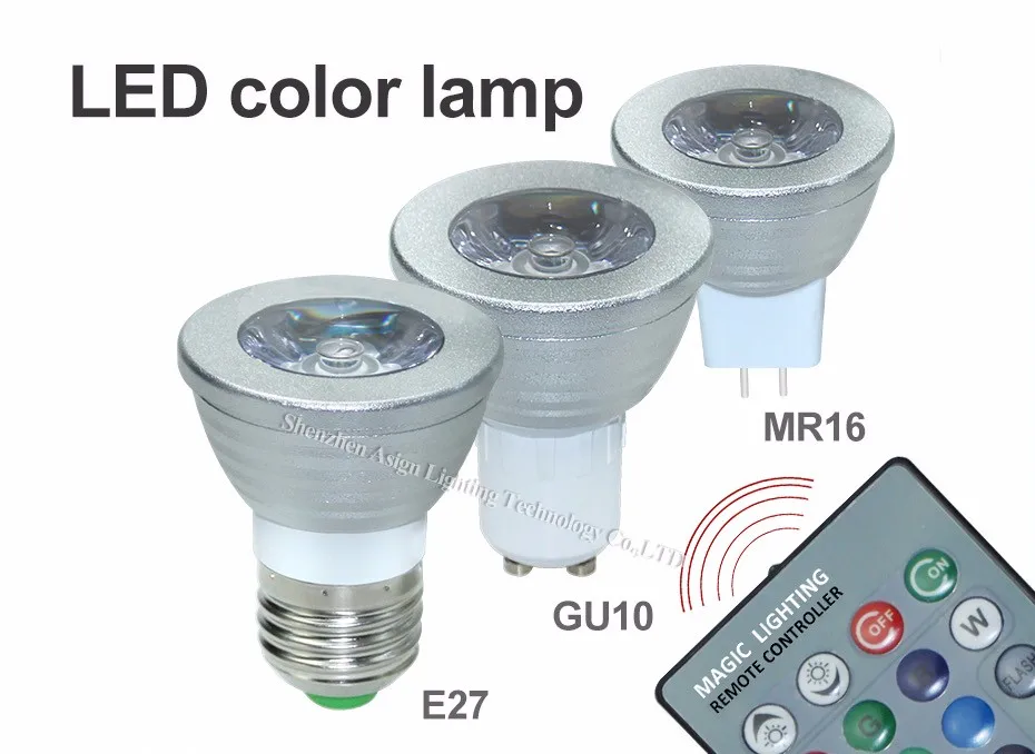 Светодиодный точечный светильник 16 цветов RGB E27/GU10 AC: 86-265V MR16 DC: 12V RGB цветной светодиодный светильник 3W освещение+ 24 ключа ИК пульт дистанционного управления