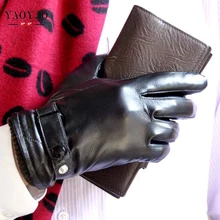 YY8139 мужской из натуральной кожи черный ремень перчатки с кнопками Мужская натуральная замша козья кожа короткий дизайн тонкий коммерческий бизнес Eldiven