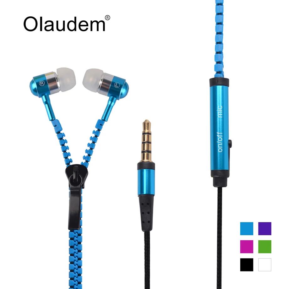 Стерео наушники на молнии Metal Zipper Earphones 3.5 мм вакуумные со встроенным микрофоном