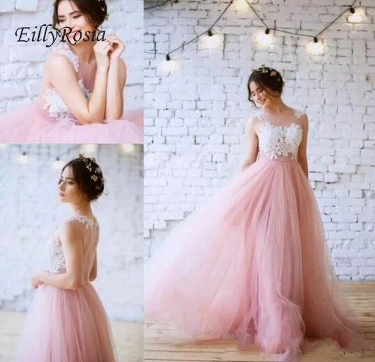 off white pink wedding dress
