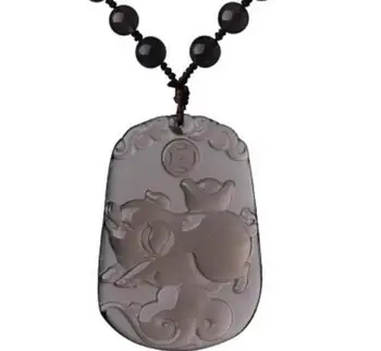 

Koraba Fine Jewelry Natural Ice Obsidian Stone Hand Carved Pig Pendant Free Shipping