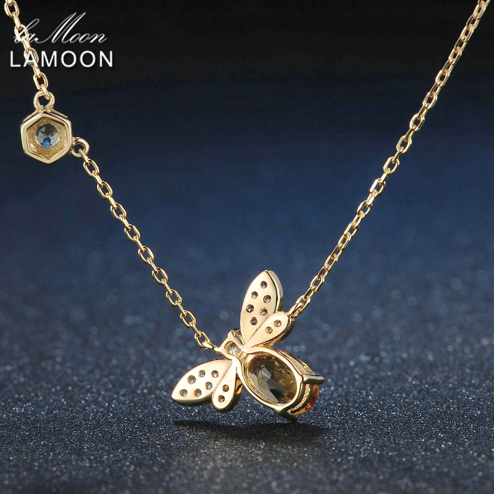 LAMOON Bee 5x7mm 1ct 100% Natural Citrine 925 Sterling Silver Jewelry 14K Yellow Gold Plated Chain Pendant Necklace S925 LMNI015 - Image 4