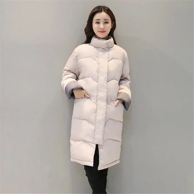 Women Winter Cotton Coat Mid length No Hooded Full Length Girls Casual