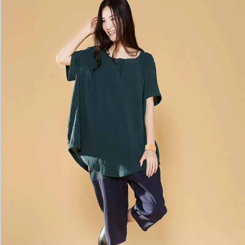 2018 Spring Summer Loose Plus Size Linen Shirt Original Design Solid