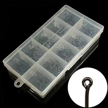 

500Pcs/pack Fish Hooks Handle Loop Carbon Steel Barbed Angling Tool Fishing Helper Black Hook Handle with Loop Dropshiping