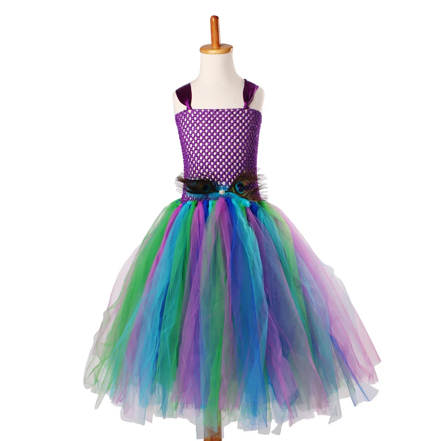 Peacock Flower Girl Tutu Dress Turquoise and Purple Tulle Wedding Dress Kids Purim Party Ball Gown Elegant Princess Prom Dress (4)