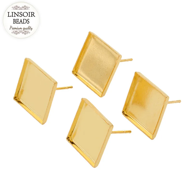Квадратные сережки пупыри золотого цвета 50 шт. диаметр 12 мм|earring stud base|cabochon cameostud