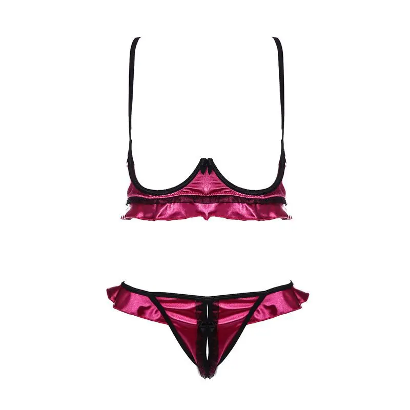 

Luxury Sexy Ruffles Bow Push Up Open Cup Underwear Cute Bra and Panty Sets for Women Ropa Interior Femenina