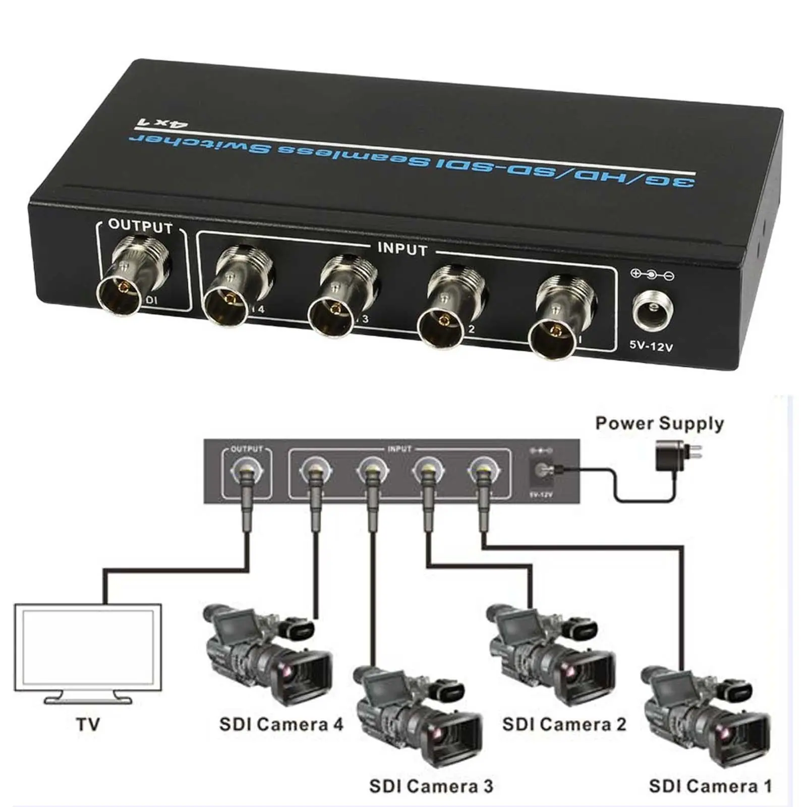 SDI коммутатор 4x1 BNC hd sd 3G бесшовные Switcher Масштабирование 1080 P + ИК-пульт