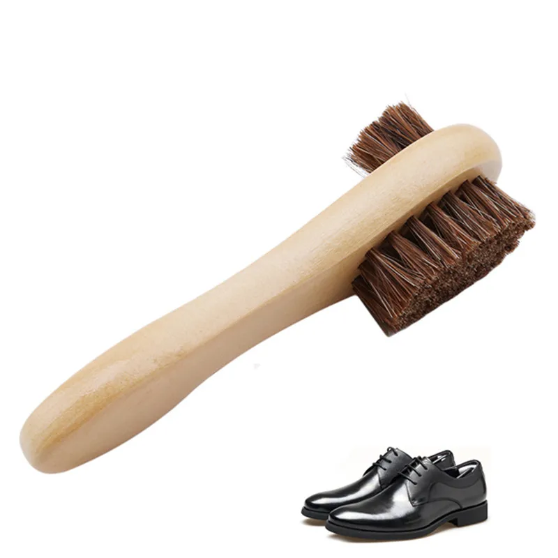 Horse Hair double sided long handled Shoe Brush Shoe Boot Polish Shine
